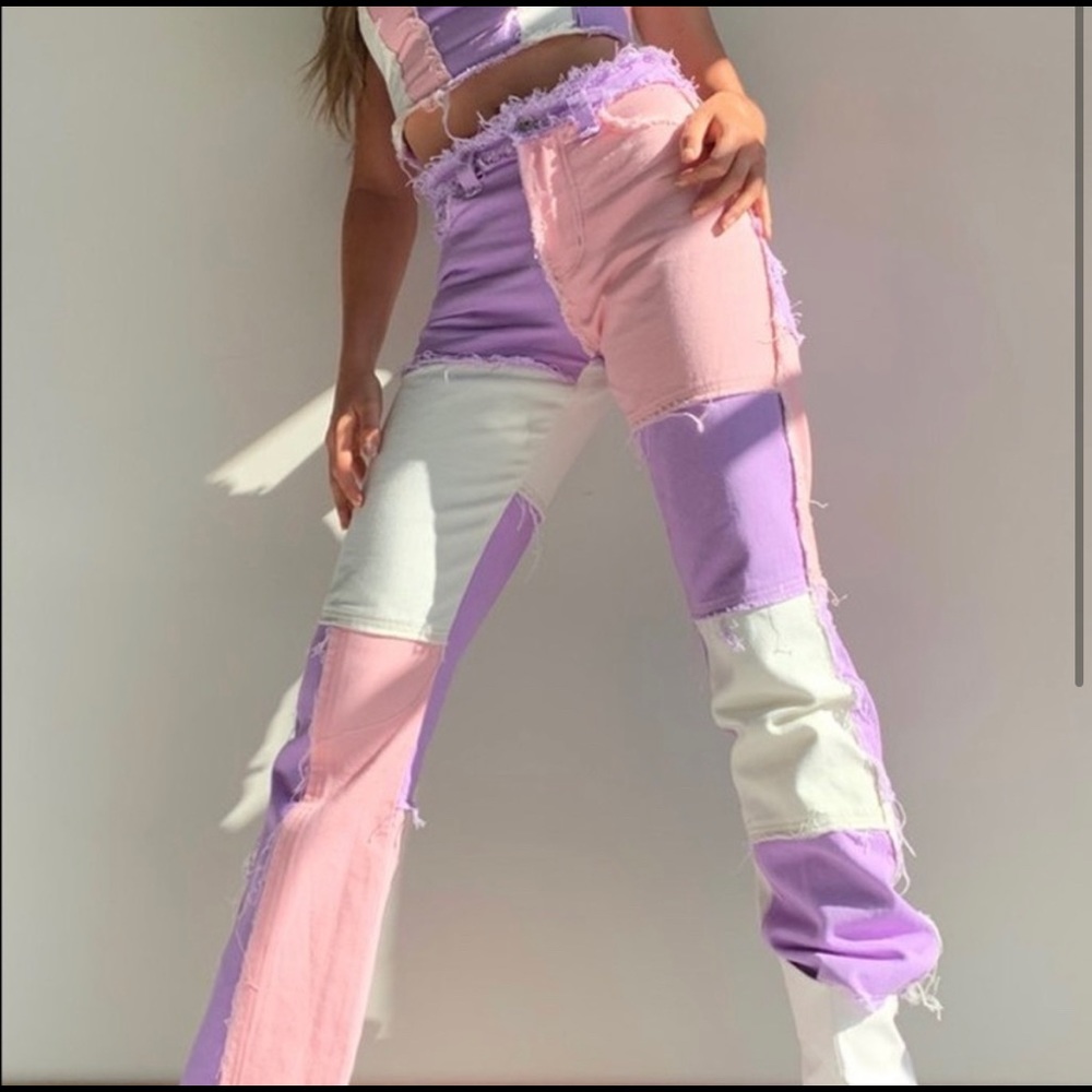Pink Patchwork Jeans - image 1